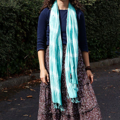 Boho Java Art Stole/Scarf - Teal Stripes & Motiff - 62x200cm product image 2