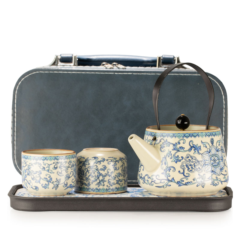 Travel Teapot Set & Two Cups - China Ru Blue