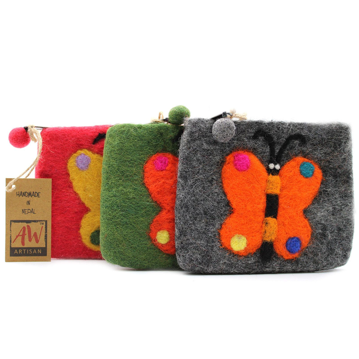 Natural Felt Zipper Pouch (asst) - Big Butterfly product image 2