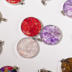 Steel Cased Pendant Round - 12 Assorted Gemstone Chips & Shells product image 3