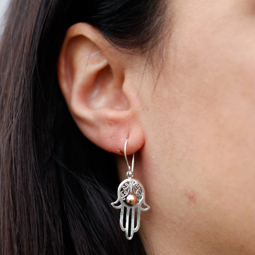 Silver & Gold Earring - Hamsa product image