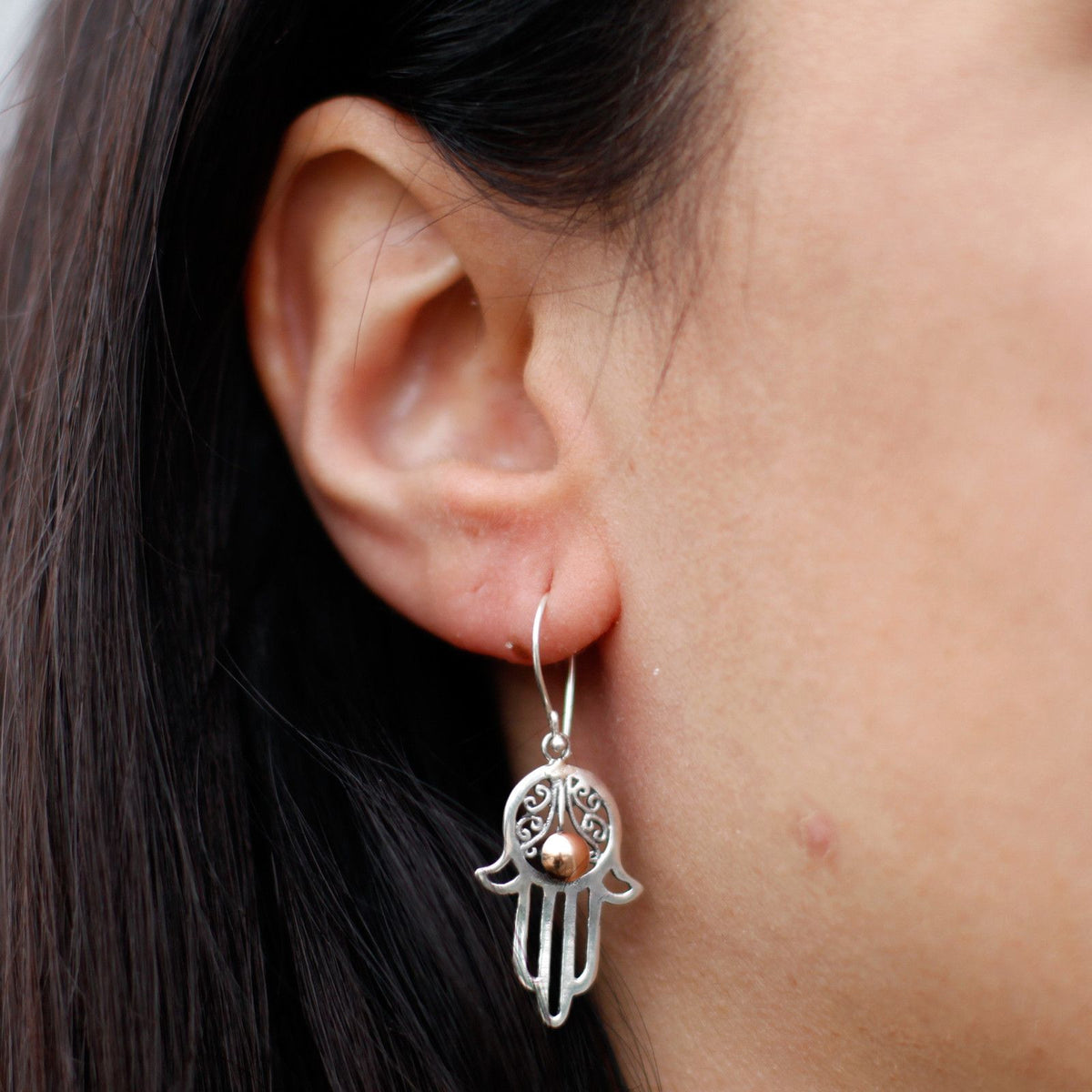 Silver & Gold Earring - Hamsa product image