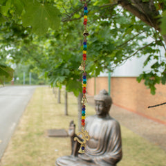 Indian Chimes - Brass OM with Chakra Beads String Bells 53cm product image 3