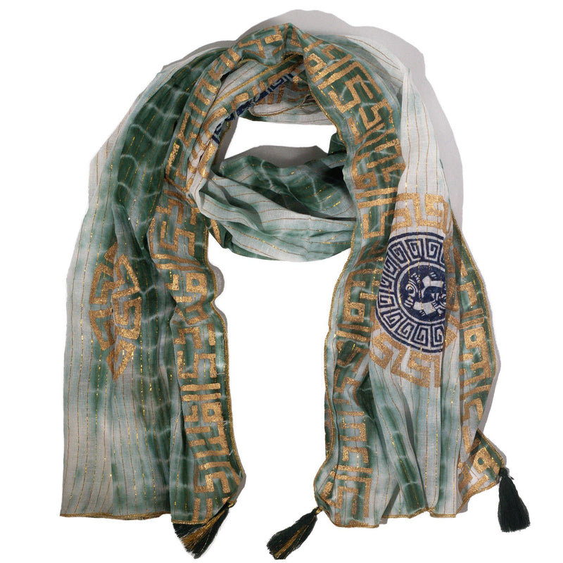 Nomad Sari Summer Marbella Print Scarf - Green with Gold (180x50cm) product image