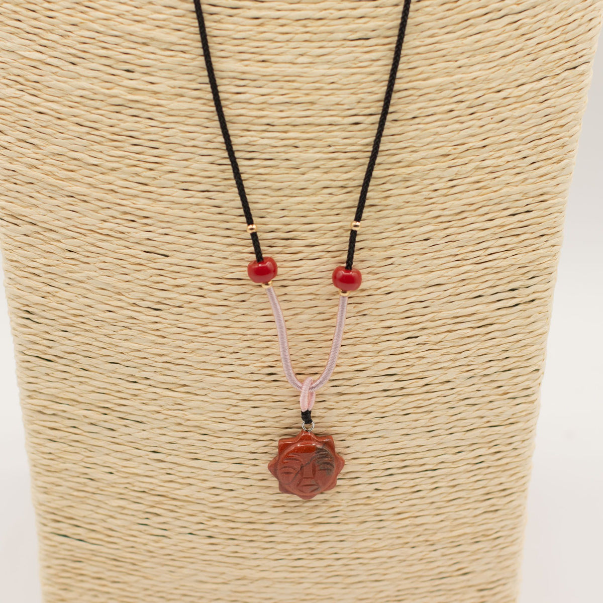 Cord Necklace Gemstone Pendant - Carnelian Sun Face product image 3