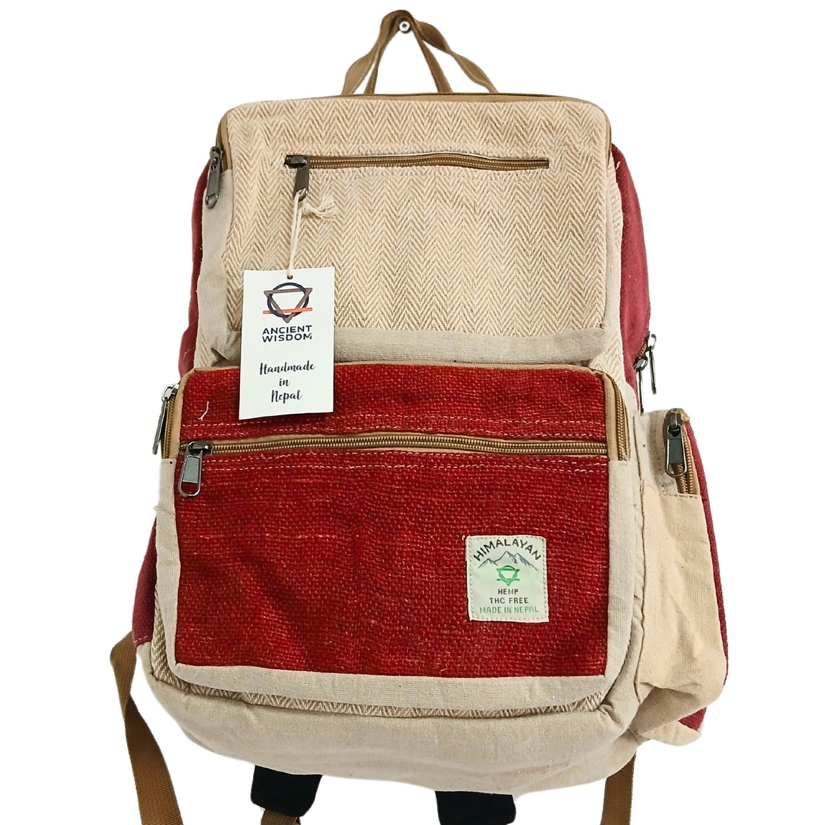 Large Boxy Hemp Backpack - Wine & Cream - product image 2