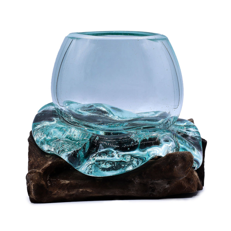 Molten Glass Mini Goldfish Bowl on Wood 20cm product image