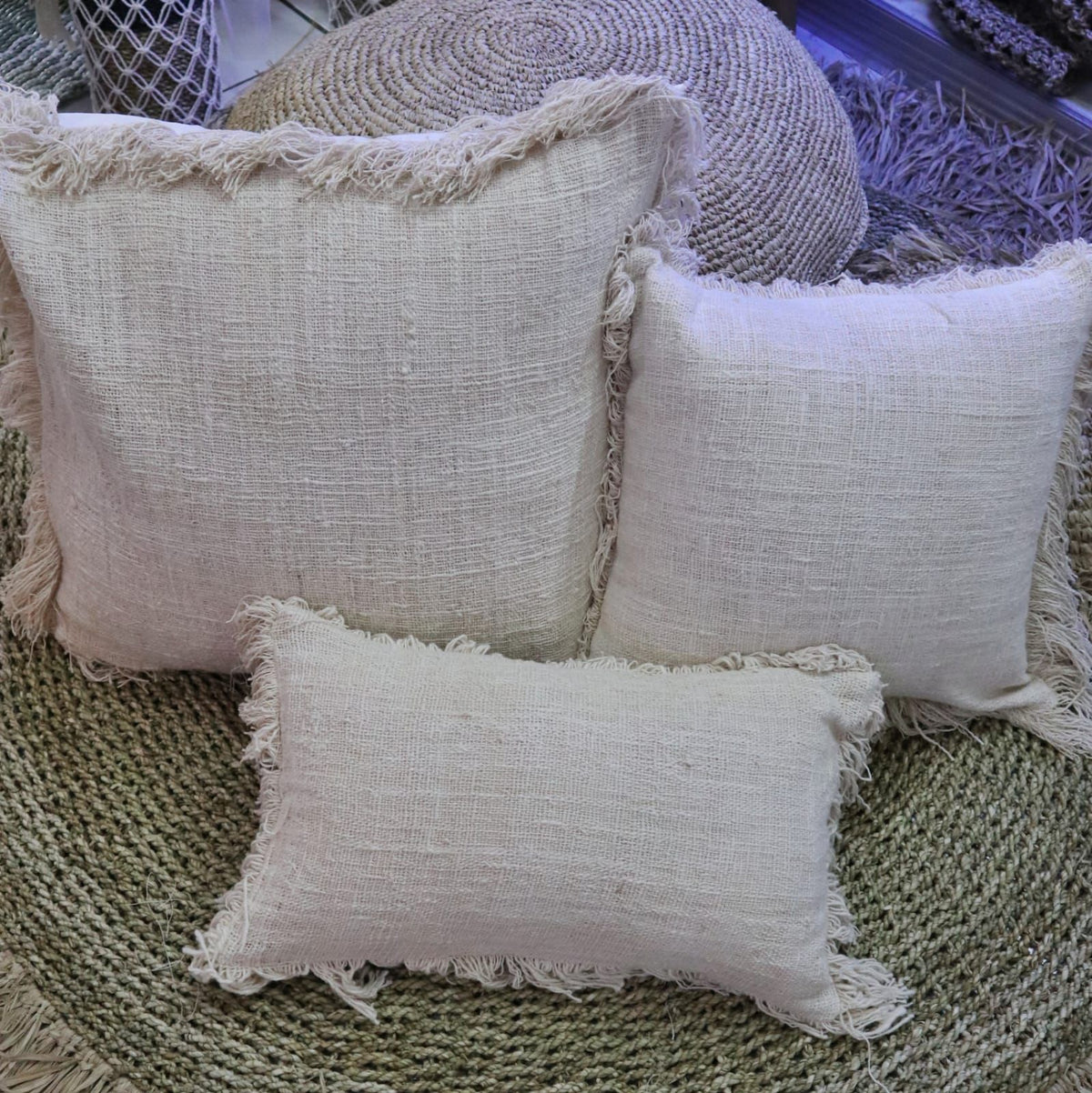 Linen Cushion Cover 30x50cm with fringe product image 2