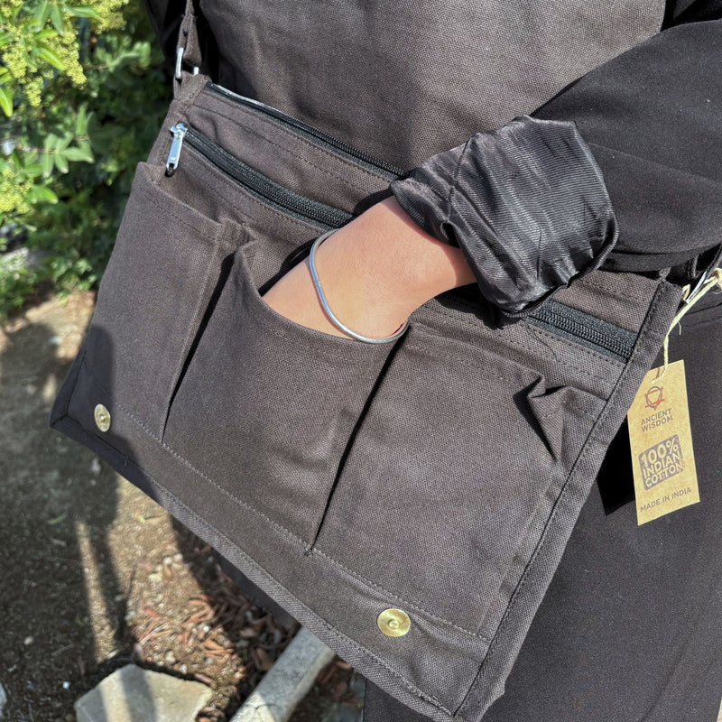 Cotton Canvas Laptop Messenger Bag - Charcoal product image