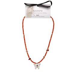 Nymph Ruby Gemstone Necklace with Real Leaf Butterfly Pendant