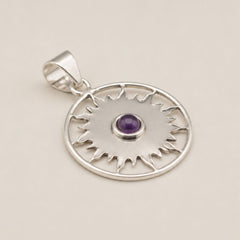 Indian Devotional Pendant - Silver Plated (45cm Cord)- Sun Worship Amethyst product image 5