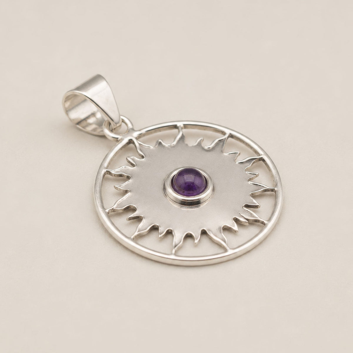 Indian Devotional Pendant - Silver Plated (45cm Cord)- Sun Worship Amethyst product image 5
