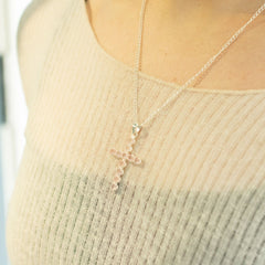 Indian Devotional Pendant - Silver Plated (45cm Chain)- Rose Quartz Crucifix product image 2