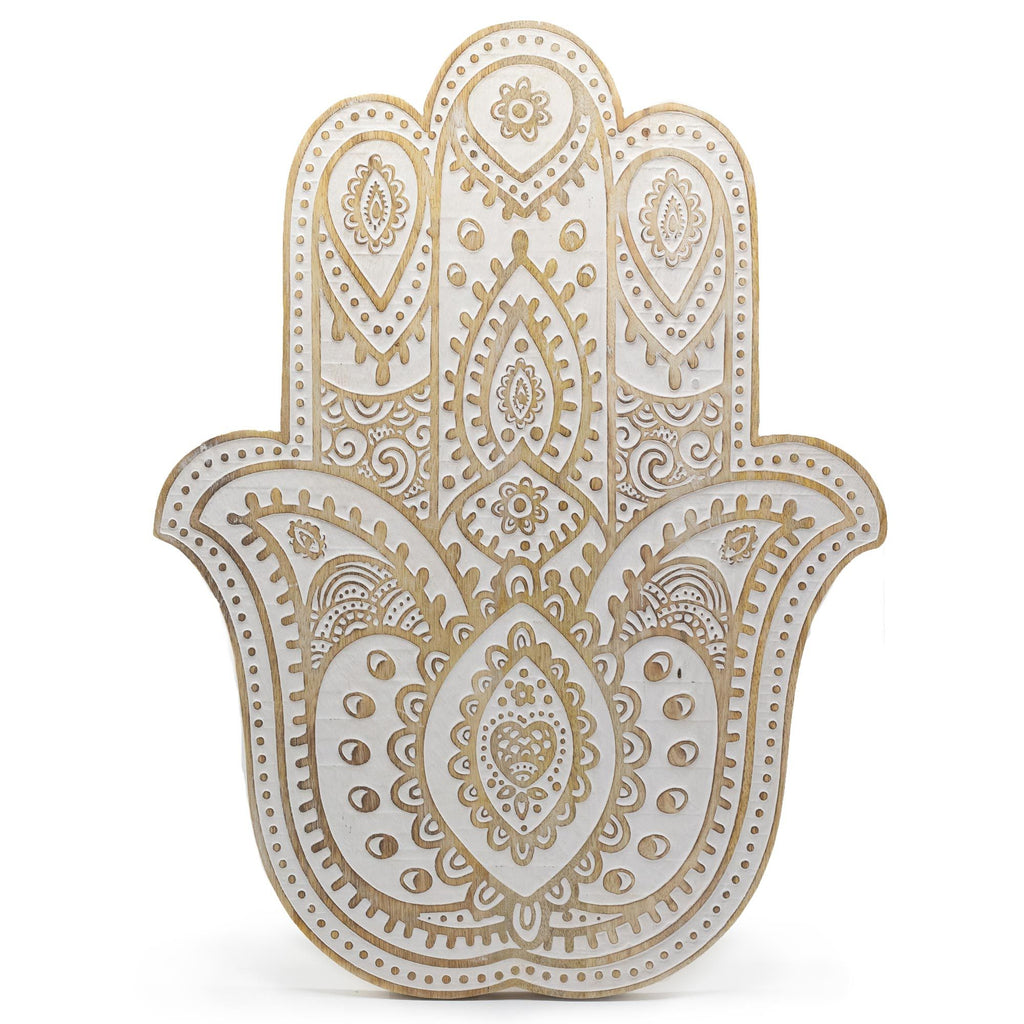 Mango Wood Hamsa Wall Plaque - Whitewash product image 4