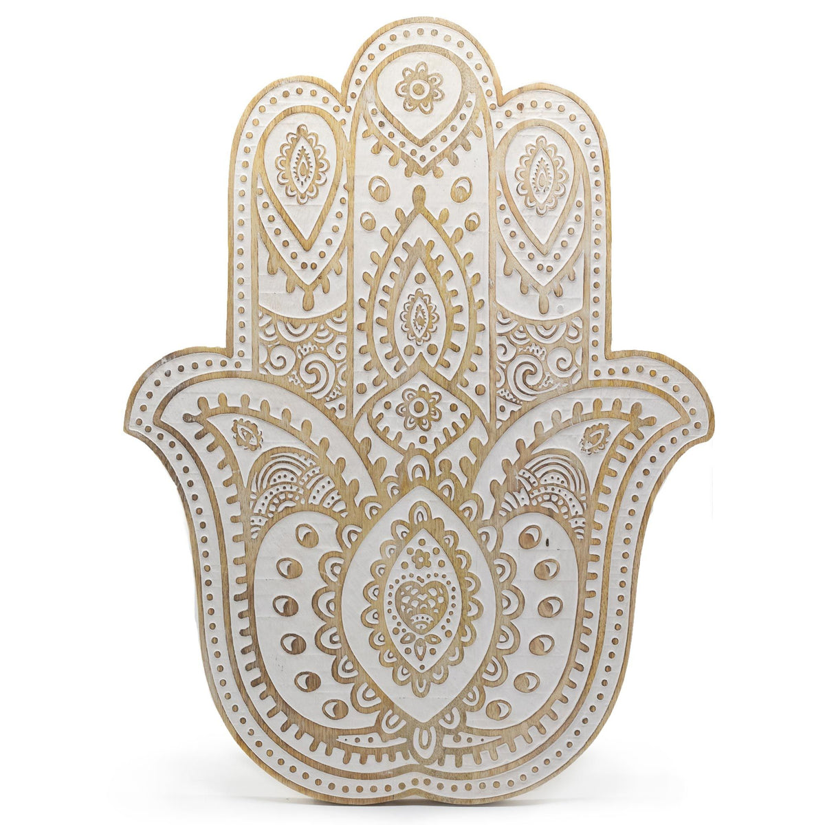 Mango Wood Hamsa Wall Plaque - Whitewash product image 4