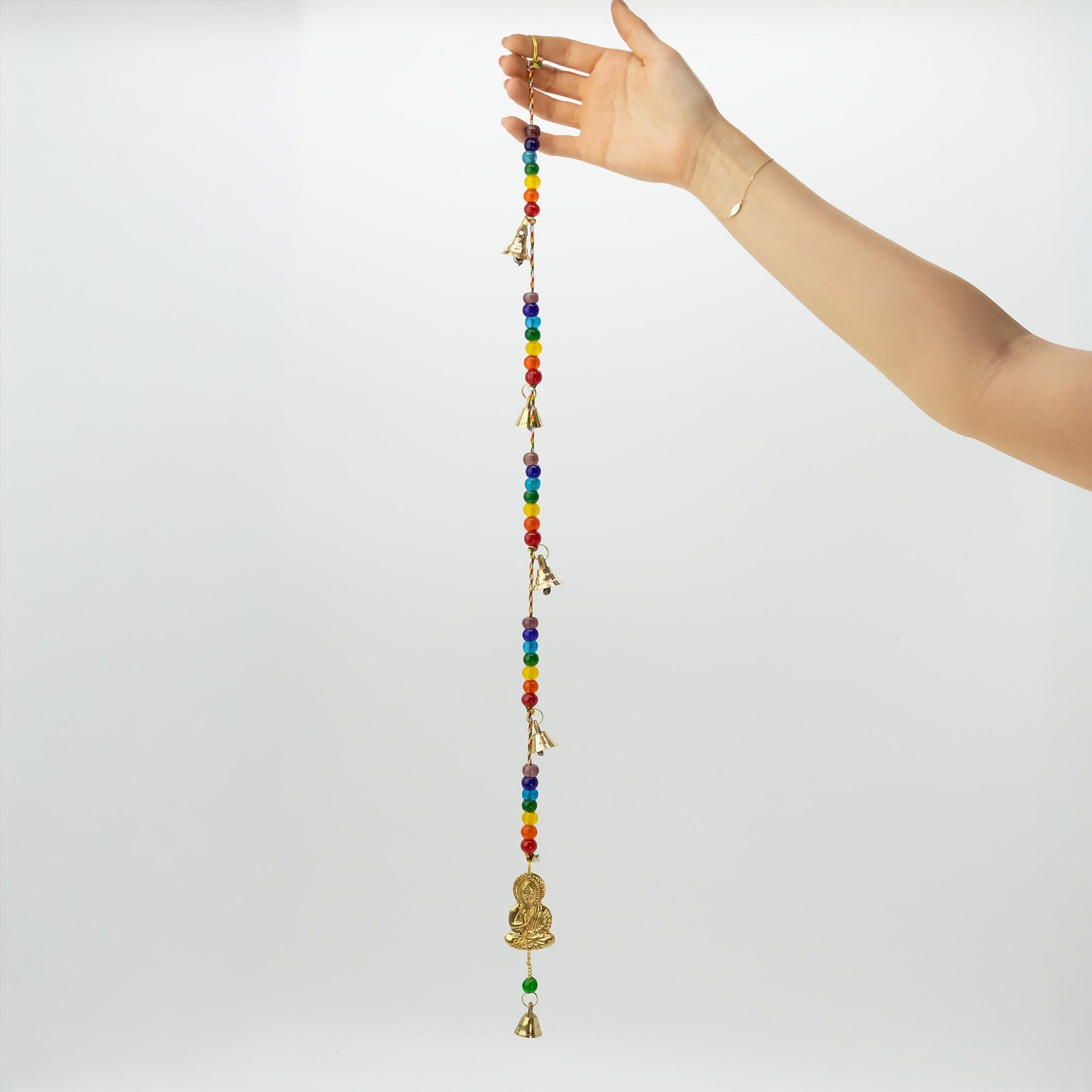 Indian Chimes - Brass Buddha with Chakra Beads String Bells 53cm product image