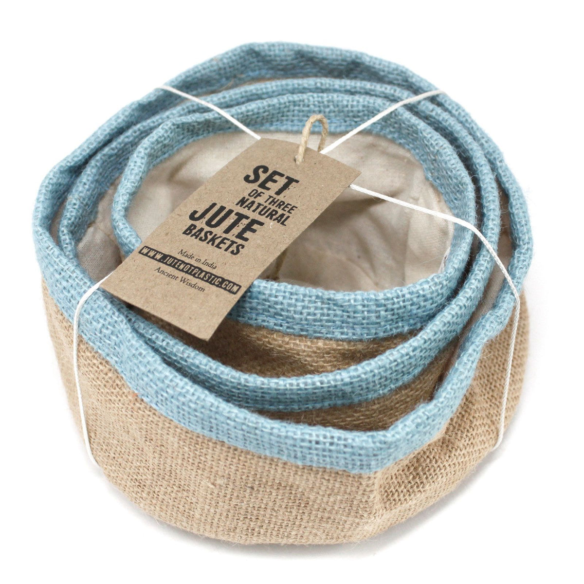 Set of 3 Natural Jute Baskets - Teal - product image 3