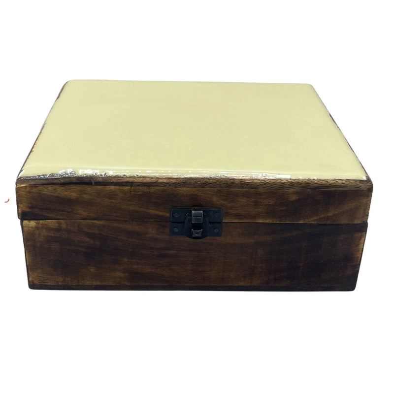 Large Ceramic Glazed Wood Box - 20x15x7.5cm - Concrete product image