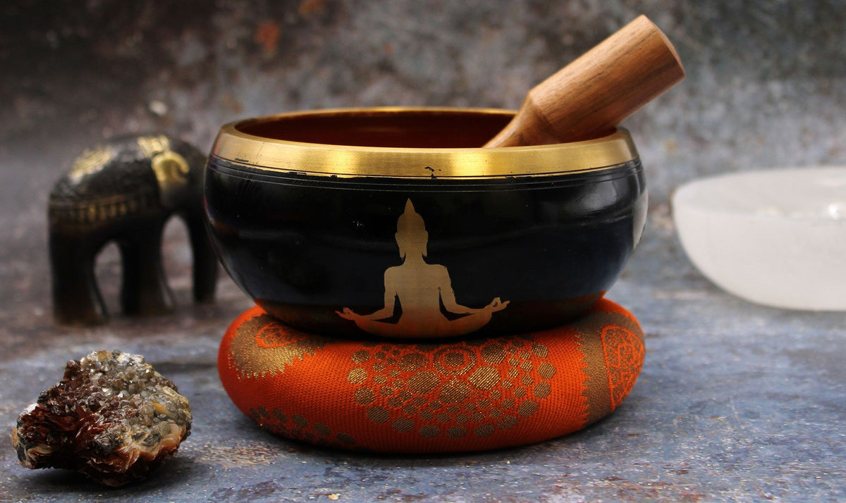 Lrg Buddha Singing Bowl Set- Black/Orange 14cm product image