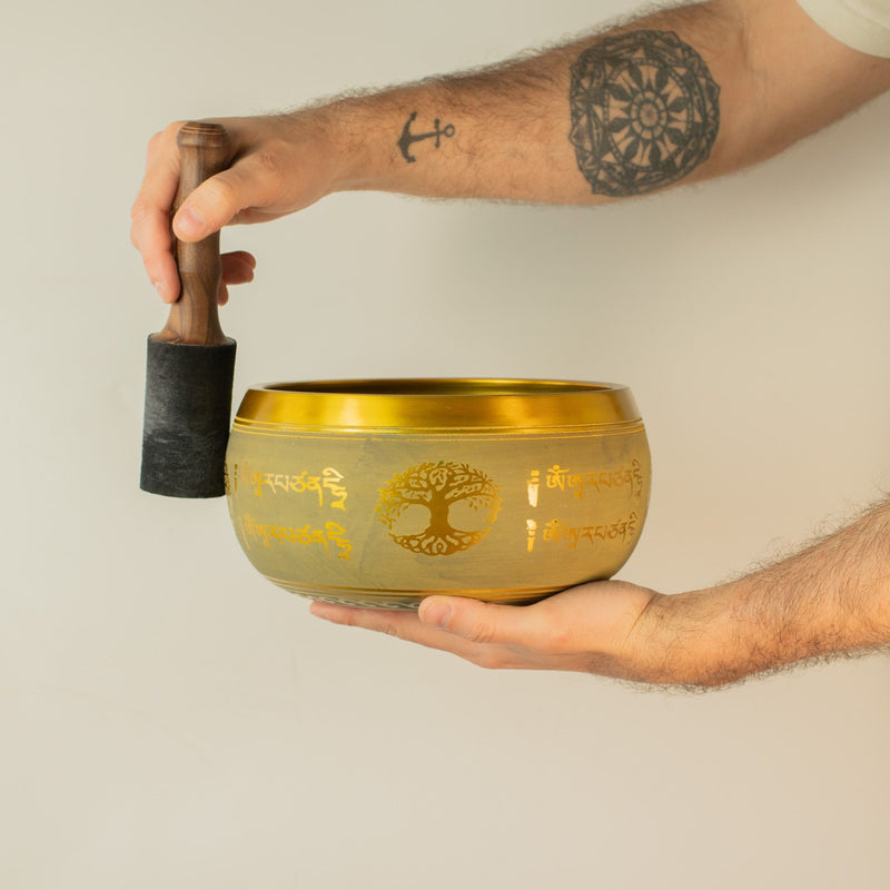 Large Aluminum Singing Bowl - Buddha Tree of Life - Copper Colour (19cm) product image