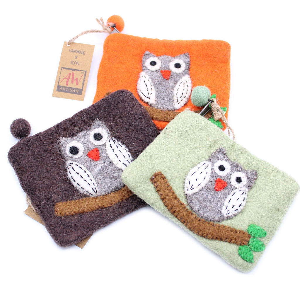 Natural Felt Zipper Pouch (asst) - Owl on Branch product image 6
