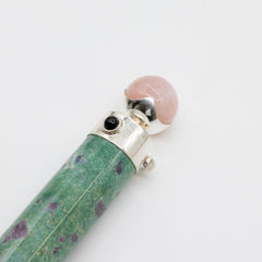 Verdant Heart Wand - Ruby Fuchsite Rose Quartz Crystal Ball top - 23cm product image 6