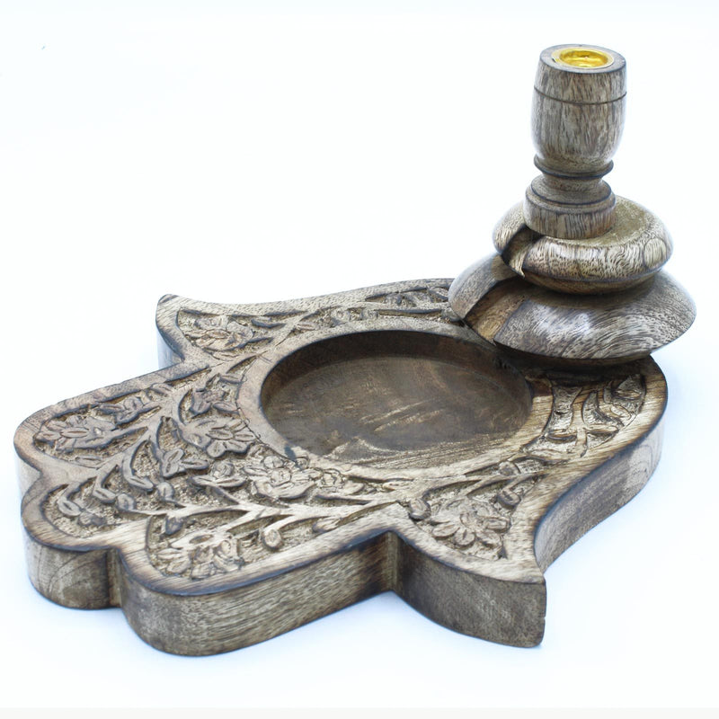 Lrg Mango Wood Backflow Burner - Hamsa product image