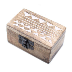 White Washed Wooden Box - Pill Box Aztec Design product image