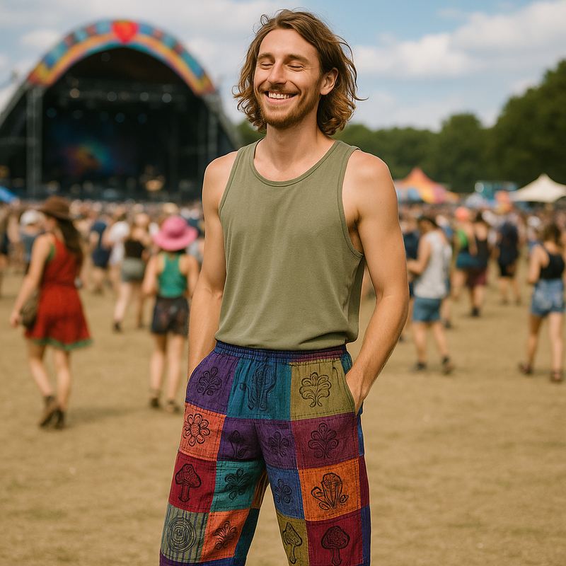 Nomad Sari - Mushroom Pants - Block Print Designs - Purple Tones L/XL product image