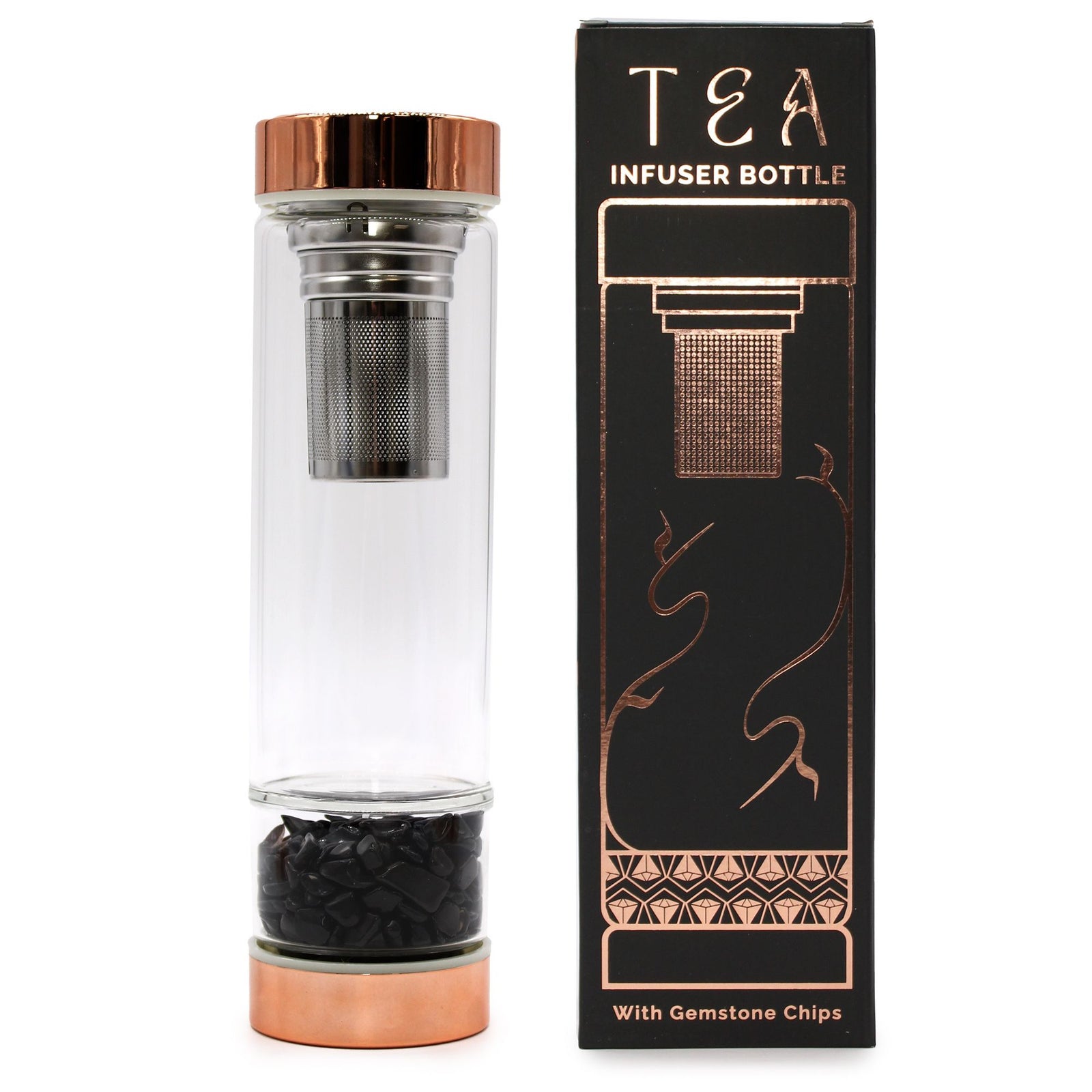 Crystal Glass Tea Infuser Bottle - Rose Gold - Onyx product image