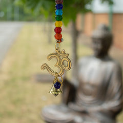 Indian Chimes - Brass OM with Chakra Beads String Bells 53cm product image 4