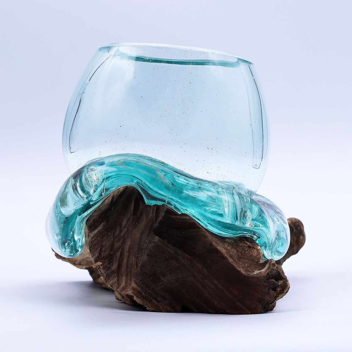 Molten Glass Mini Goldfish Bowl on Wood 20cm product image 2
