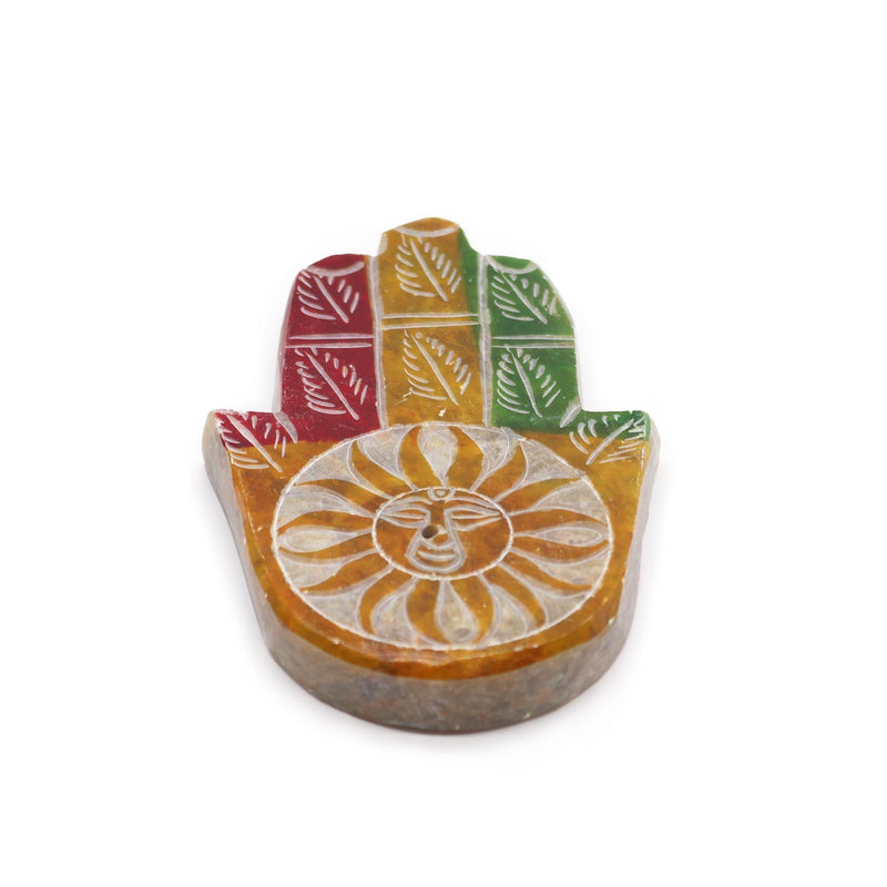 Soapstone Hamsa Incense Holder - Sun Face product image
