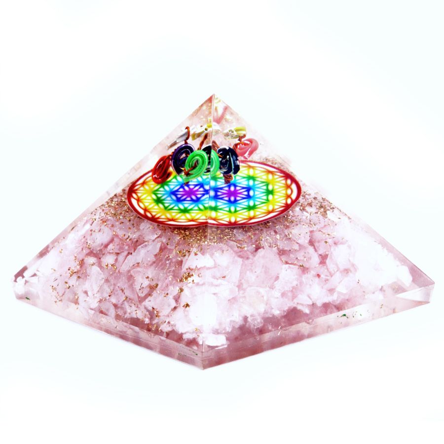 Orgonite Pyramid - Rose Quartz Rainbow Flower of Life - 70 mm product image