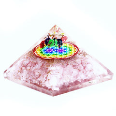 Orgonite Pyramid - Rose Quartz Rainbow Flower of Life - 70 mm product image