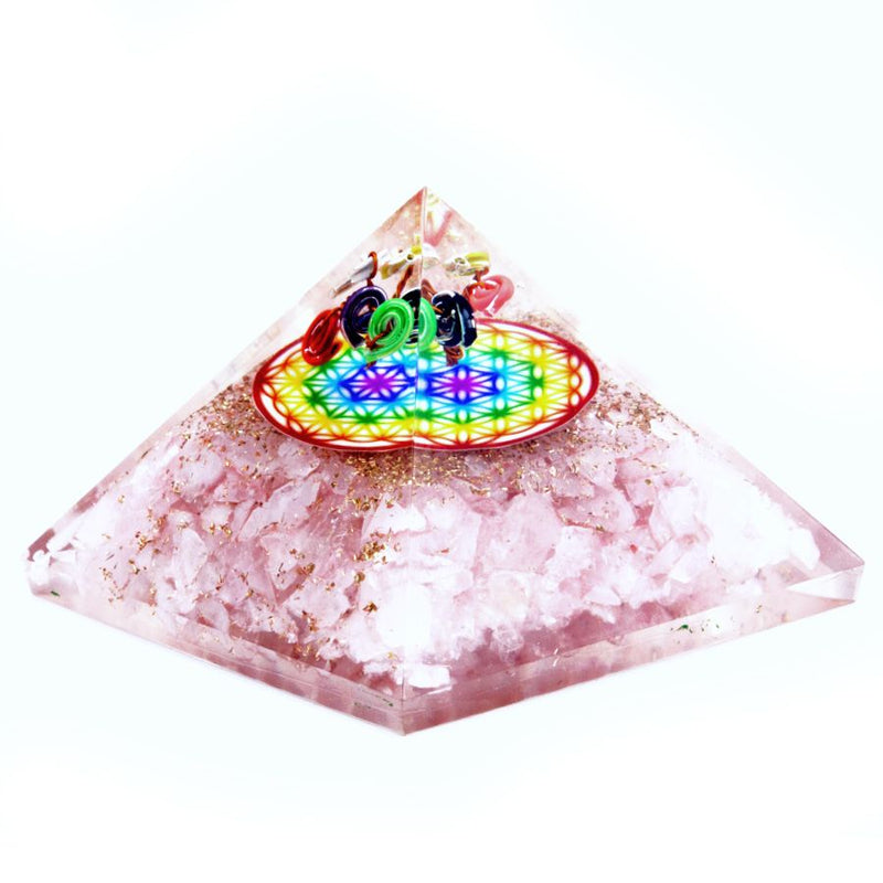 Orgonite Pyramid - Rose Quartz Rainbow Flower of Life - 70 mm product image