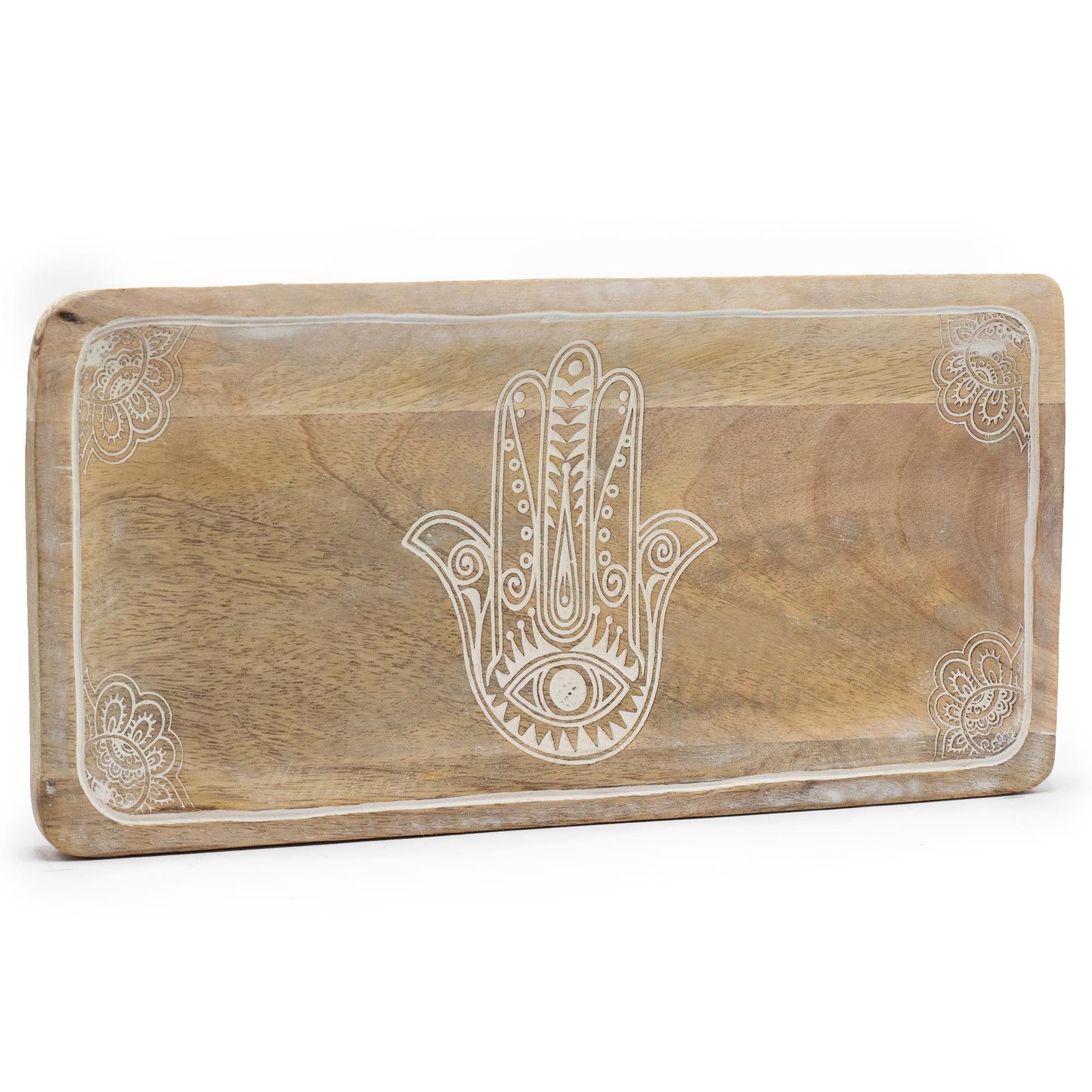 Long Tray 30x15x2.5cm - Hamsa Design Whitewash product image