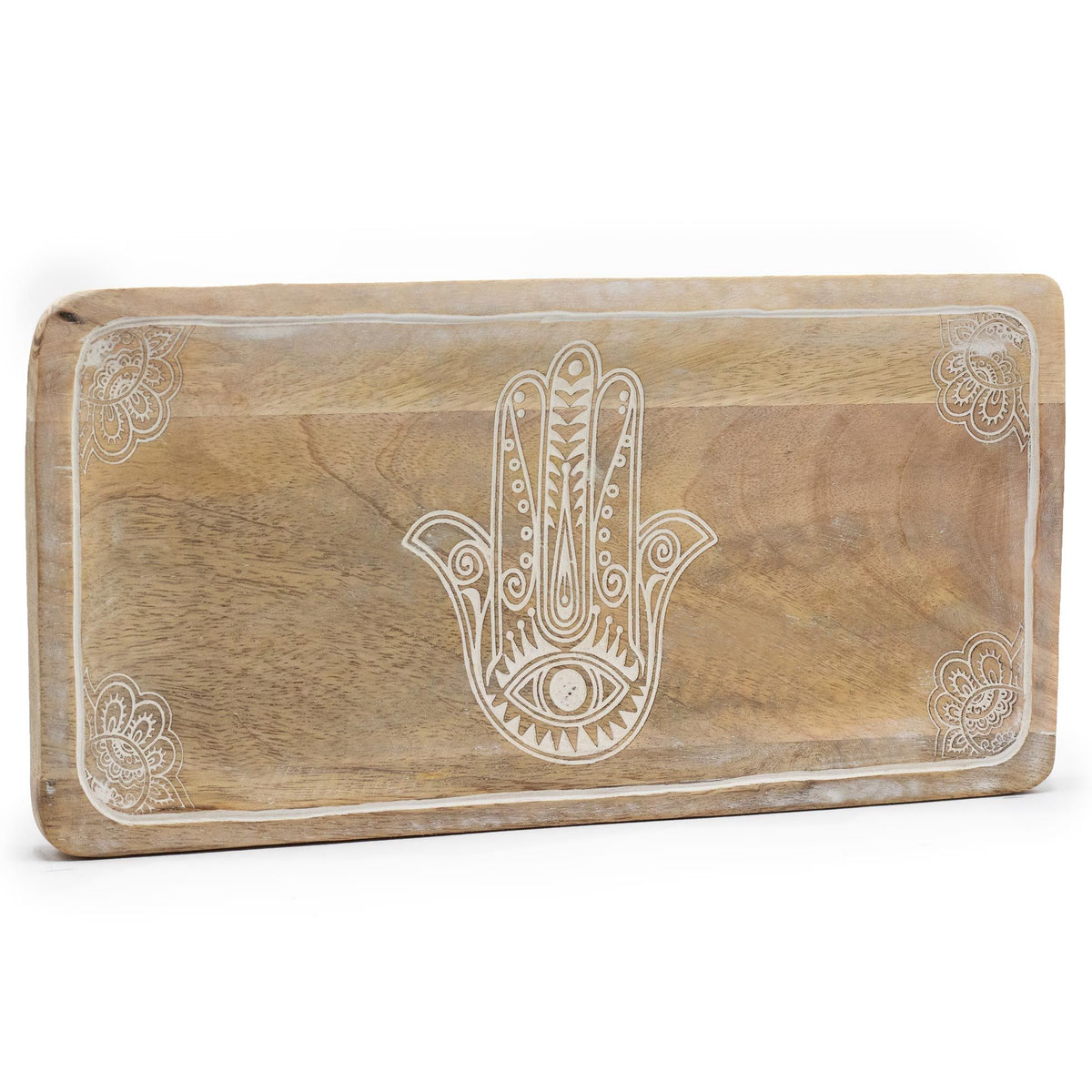 Long Tray 30x15x2.5cm - Hamsa Design Whitewash product image