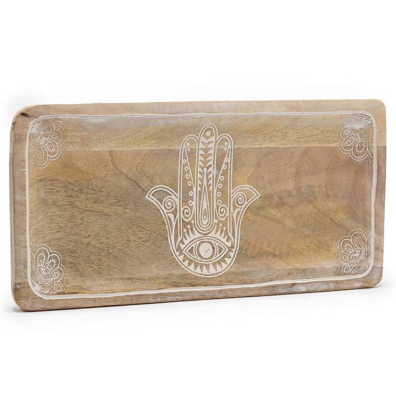 Long Tray 30x15x2.5cm - Hamsa Design Whitewash product image