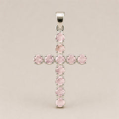Indian Devotional Pendant - Silver Plated (45cm Chain)- Rose Quartz Crucifix product image 3