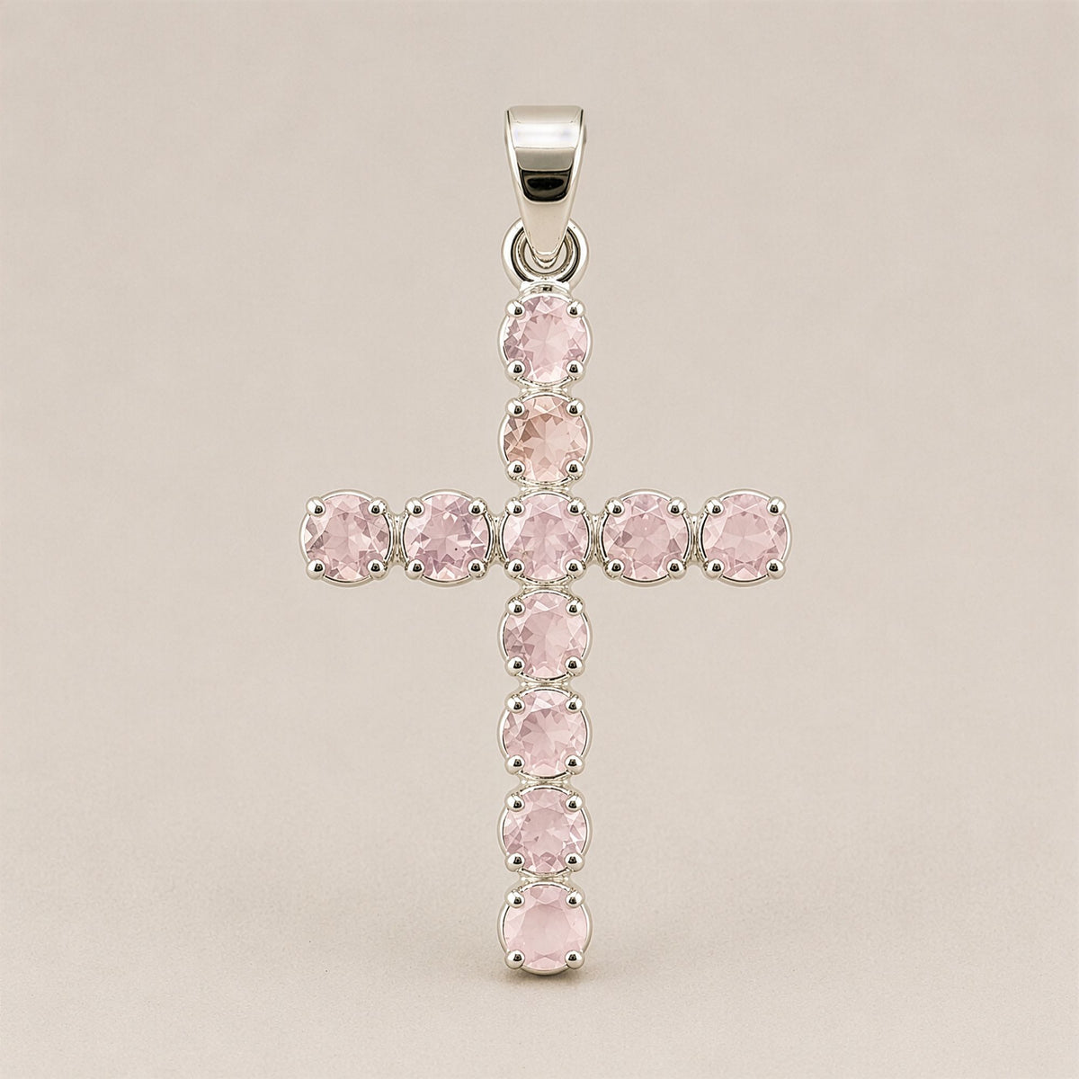 Indian Devotional Pendant - Silver Plated (45cm Chain)- Rose Quartz Crucifix product image 3