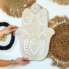 Mango Wood Hamsa Wall Plaque - Whitewash product image 3
