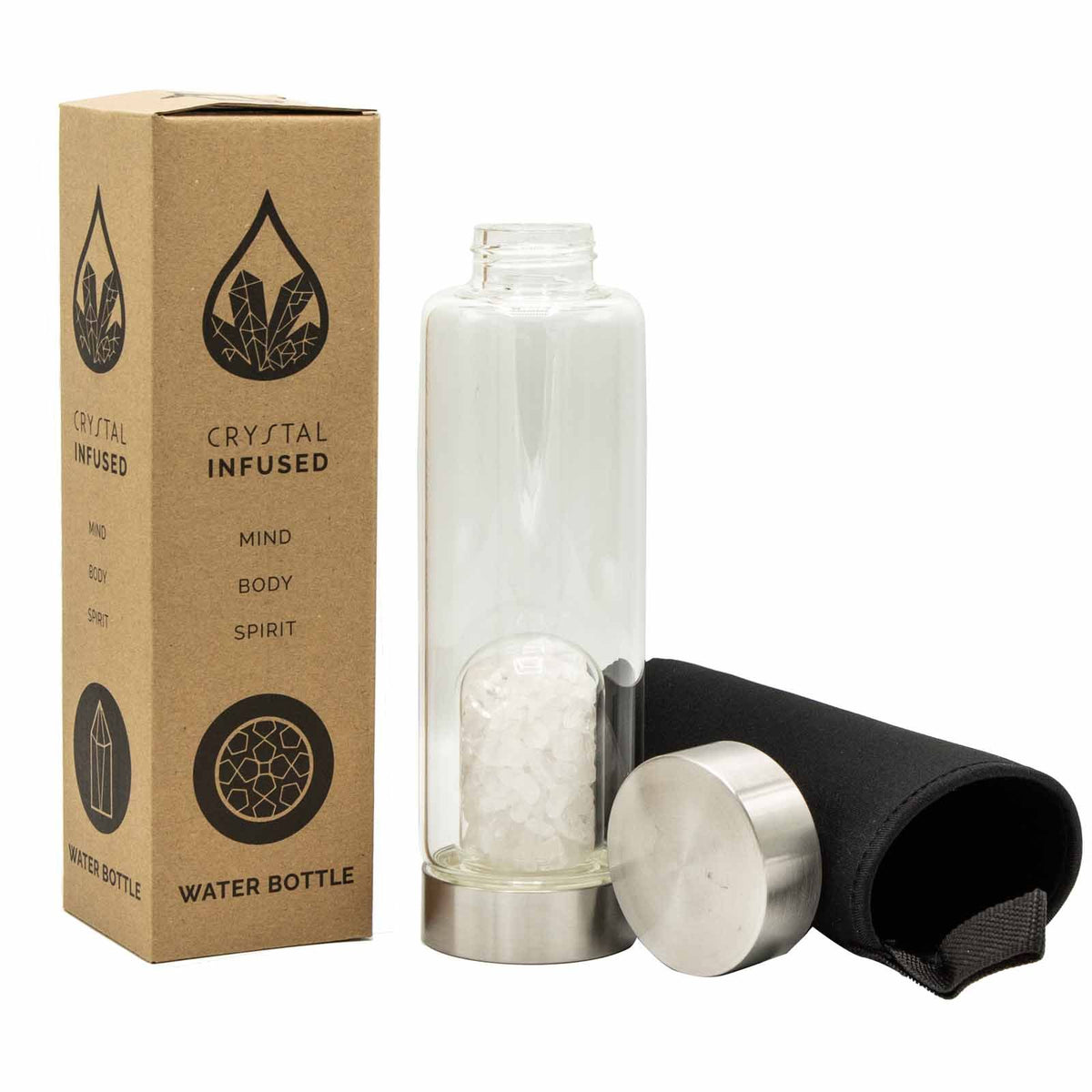 Crystal Infused Glass Water Bottle - Cleansing Clear Quartz - Chips - product image 5
