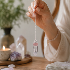 The Heart Whisperer- Double Power Pendulum - Rose Quartz Globe - Clear Quartz Double Terminated product image 3