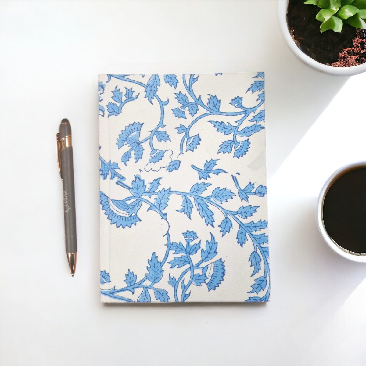 Cotton Bound Notebooks 20x15cm - 96 pages - Pale Blue Floral product image 2
