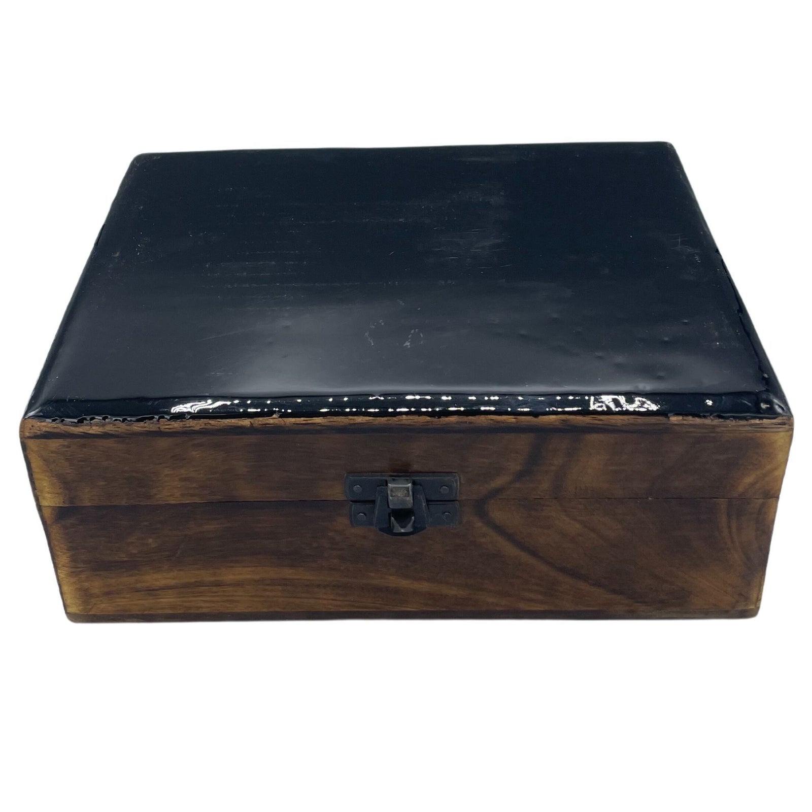 Large Ceramic Glazed Wood Box - 20x15x7.5cm - Black product image