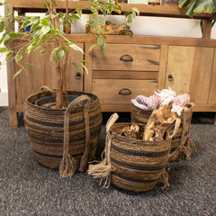 Bananna Leaf & Seagrass Large Baskets - Natural Browns- Set of 3 product image 8