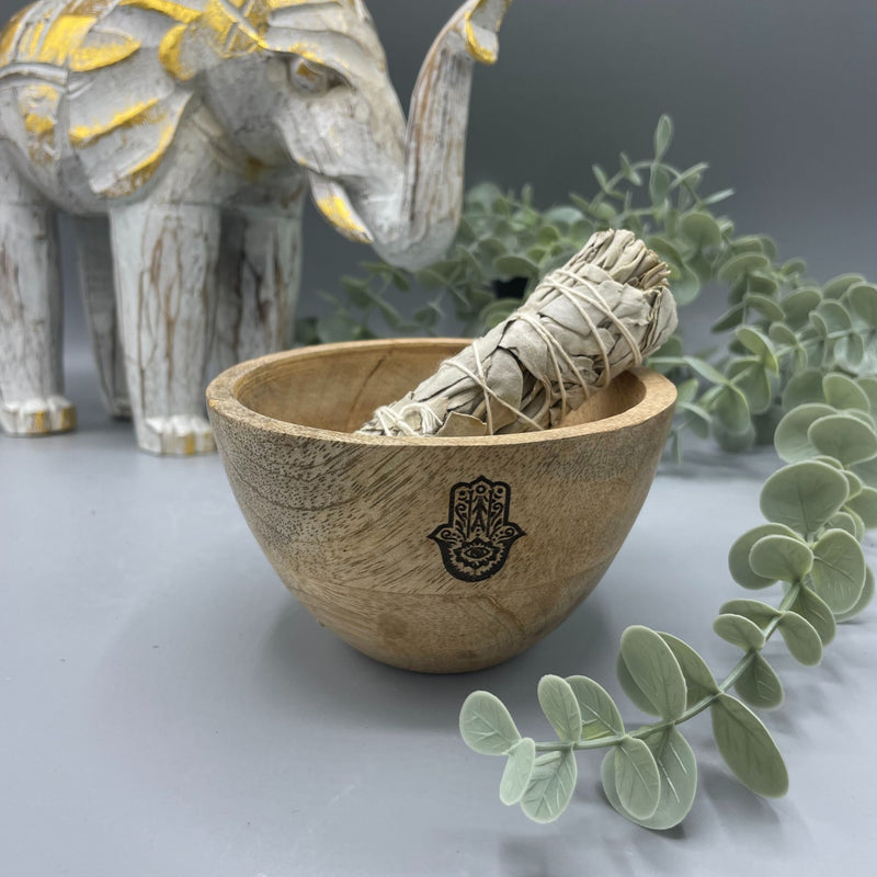 Wooden Smudge and Ritual Offerings Bowl - Hamsa - 11x7cm product image