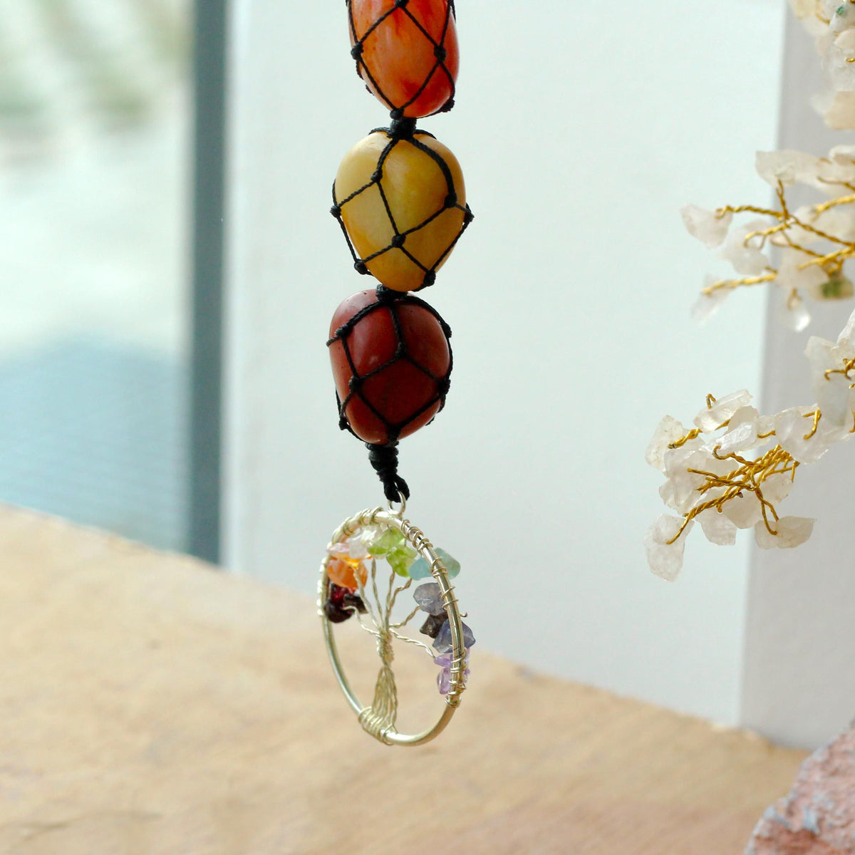 Hanging Chakra Stone Pendant - Tree of Life - product image 2