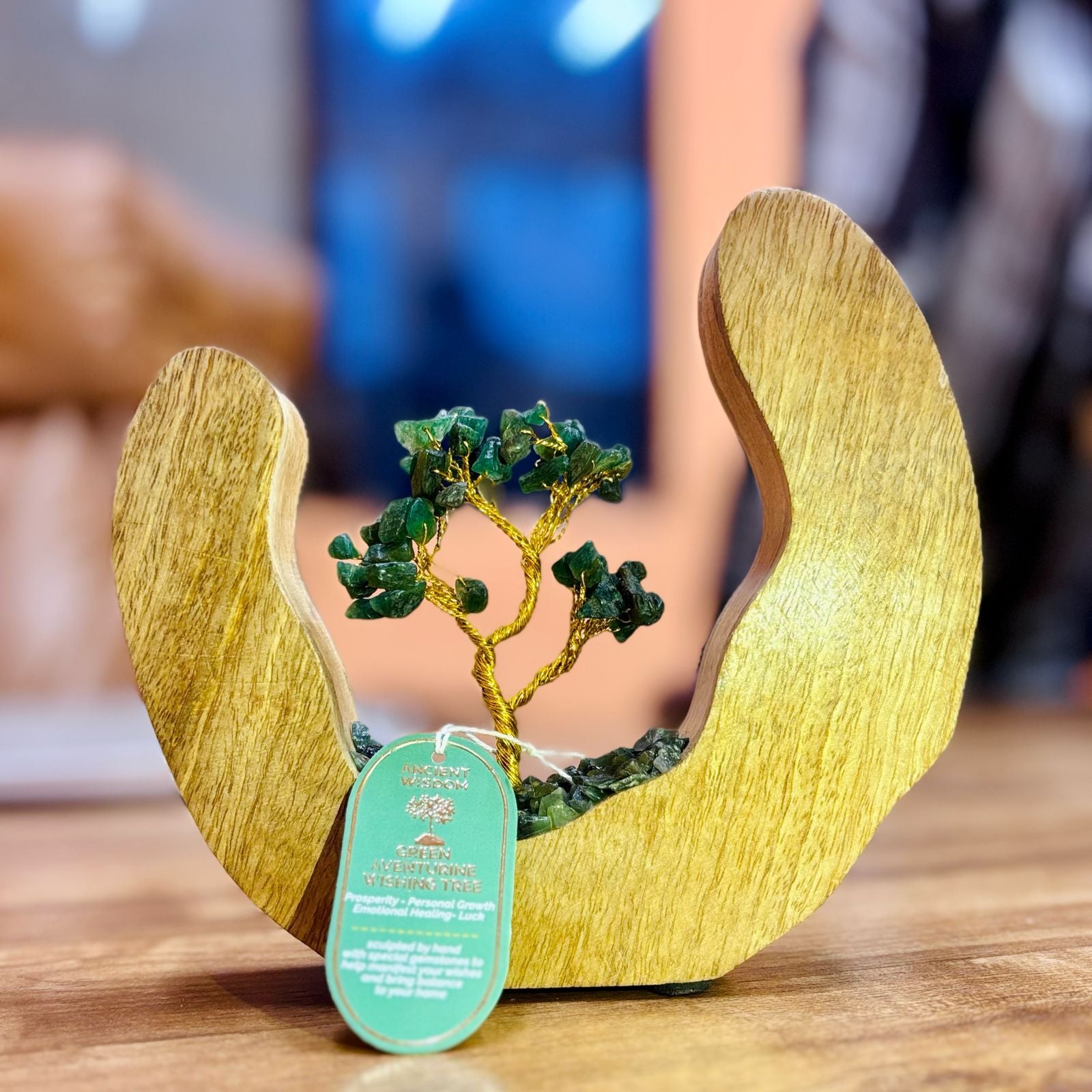 Gemstone Tree Garden - Mango Wood Open Ring - Green Aventurine - 60 chipstones product image